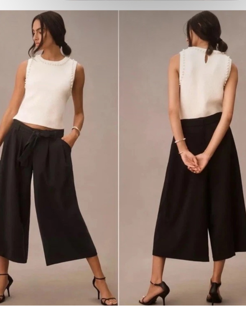 Maeve Anthropologie Crop Wide Leg Cream Culottes Pants Size 12 Style OBI698787